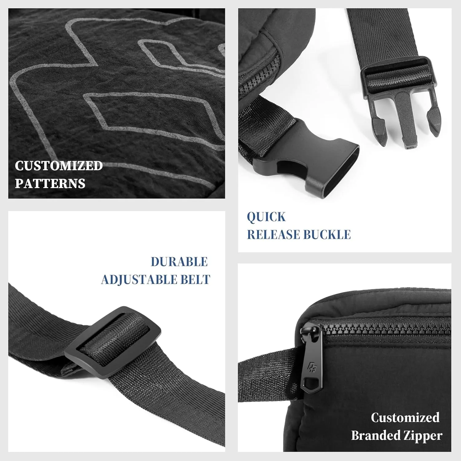 DOBALY Fanny Pack for Woman & Man, Crossbody Bag with Lightweight Design, Adjustable Crossbody Waist Chest Strap ,1L Belt Bag for Gym, Hiking & Travel, Black