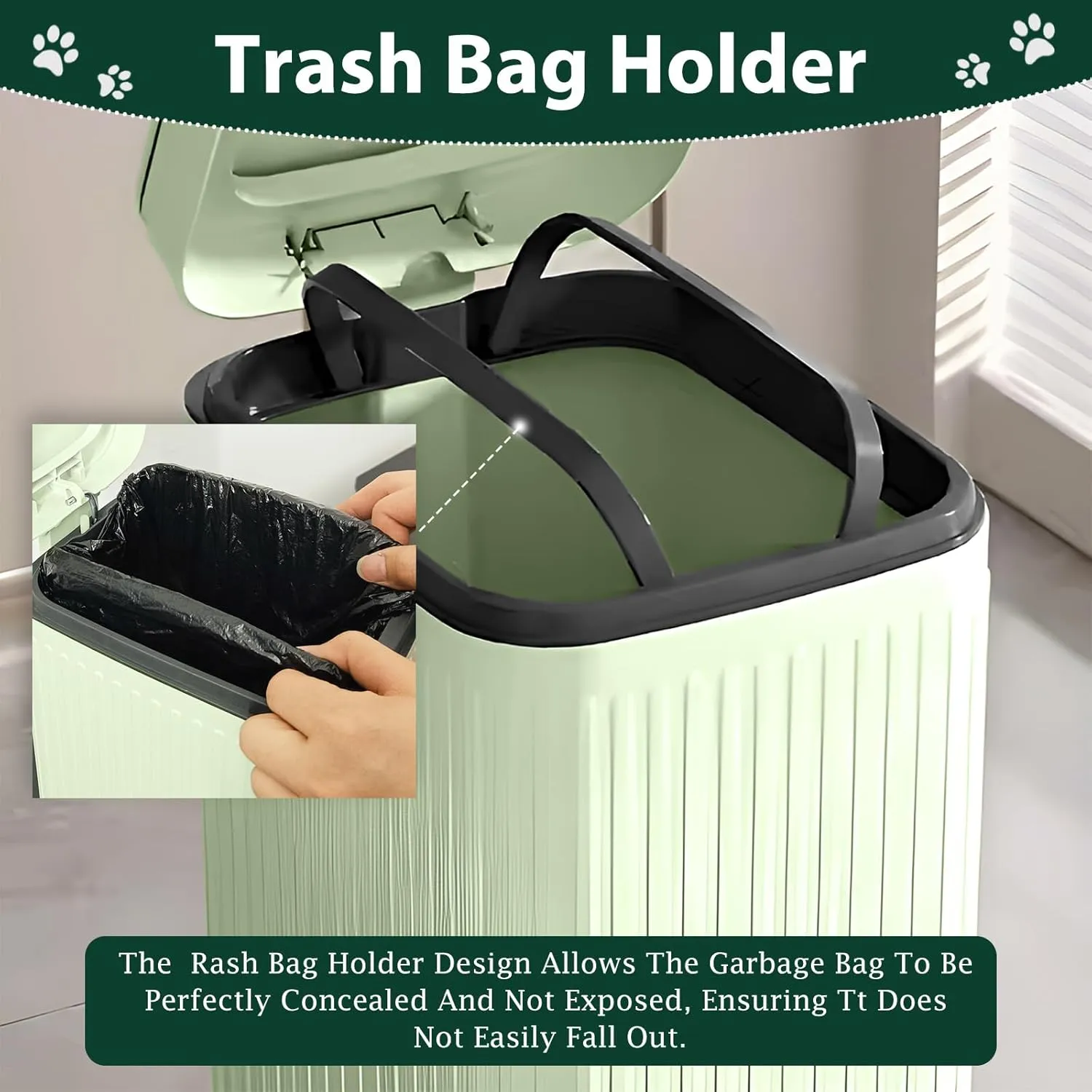 Dog Poop Trash Can Outside, 5L/1.3 Gal Dog Poop Bucket with Lid, Foot Pedal, Dog Waste Container with 40 Bags, Lid Soft Close for Pet, Green