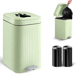 Dog Poop Trash Can Outside, 5L/1.3 Gal Dog Poop Bucket with Lid, Foot Pedal, Dog Waste Container with 40 Bags, Lid Soft Close for Pet, Green