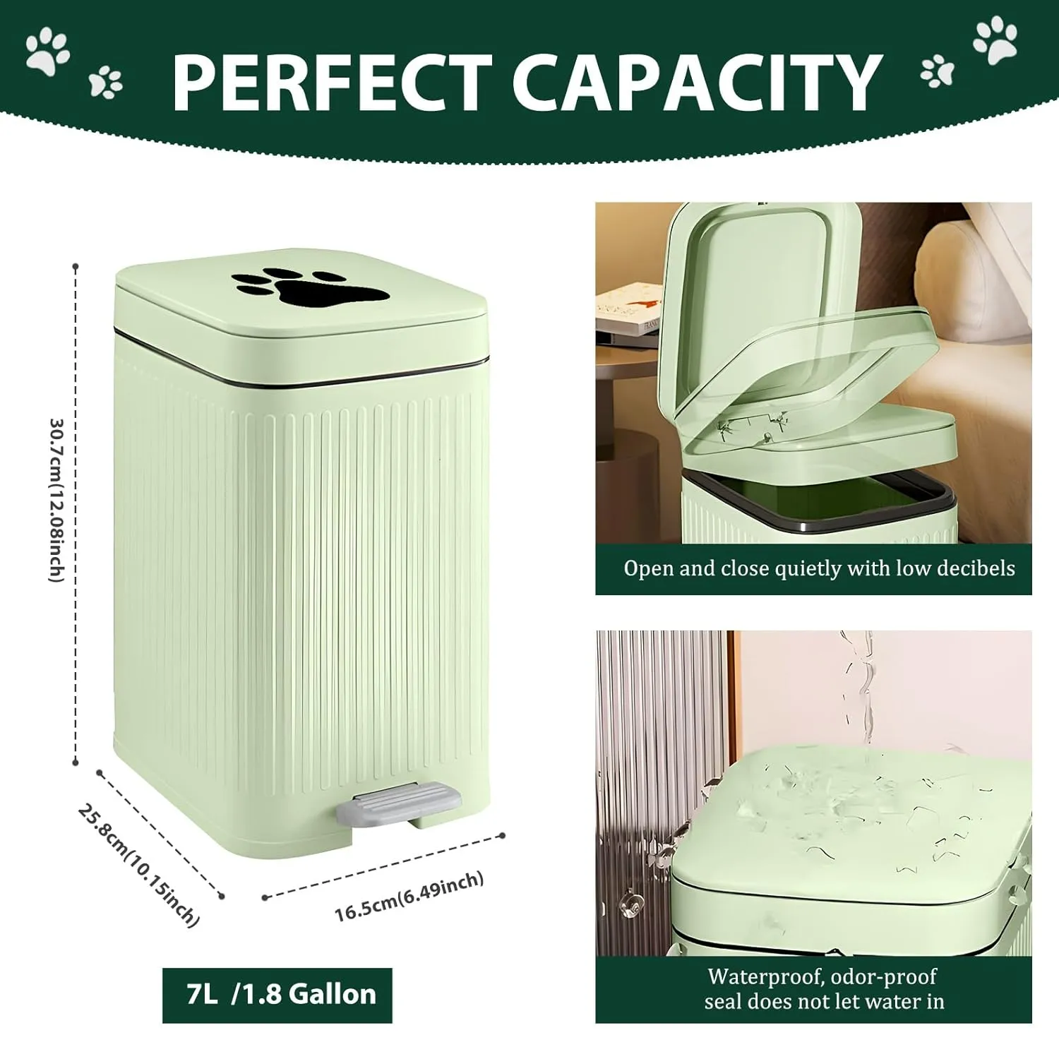 Dog Poop Trash Can Outside, 5L/1.3 Gal Dog Poop Bucket with Lid, Foot Pedal, Dog Waste Container with 40 Bags, Lid Soft Close for Pet, Green