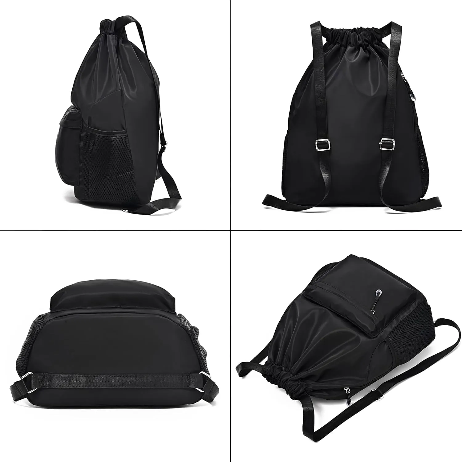 Drawstring Backpack for Women, Waterproof Drawstring Gym Bag for Men, Small Cinch Sack for Basketball, Pull String Sport Bag for Soccer. (Grey)