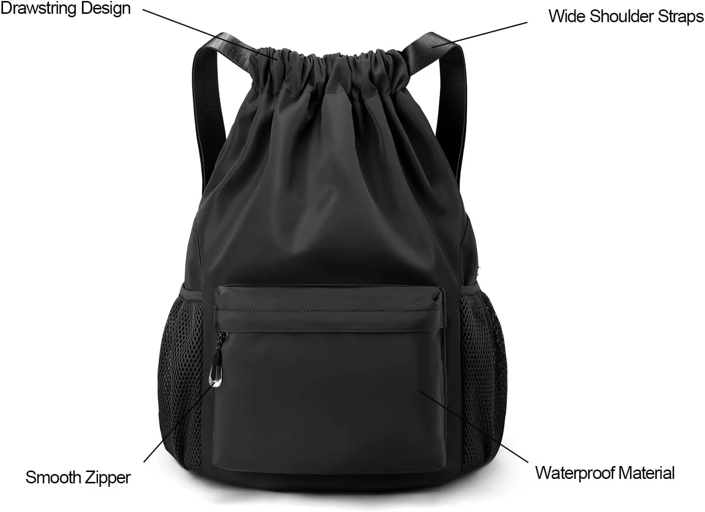 Drawstring Backpack for Women, Waterproof Drawstring Gym Bag for Men, Small Cinch Sack for Basketball, Pull String Sport Bag for Soccer. (Grey)