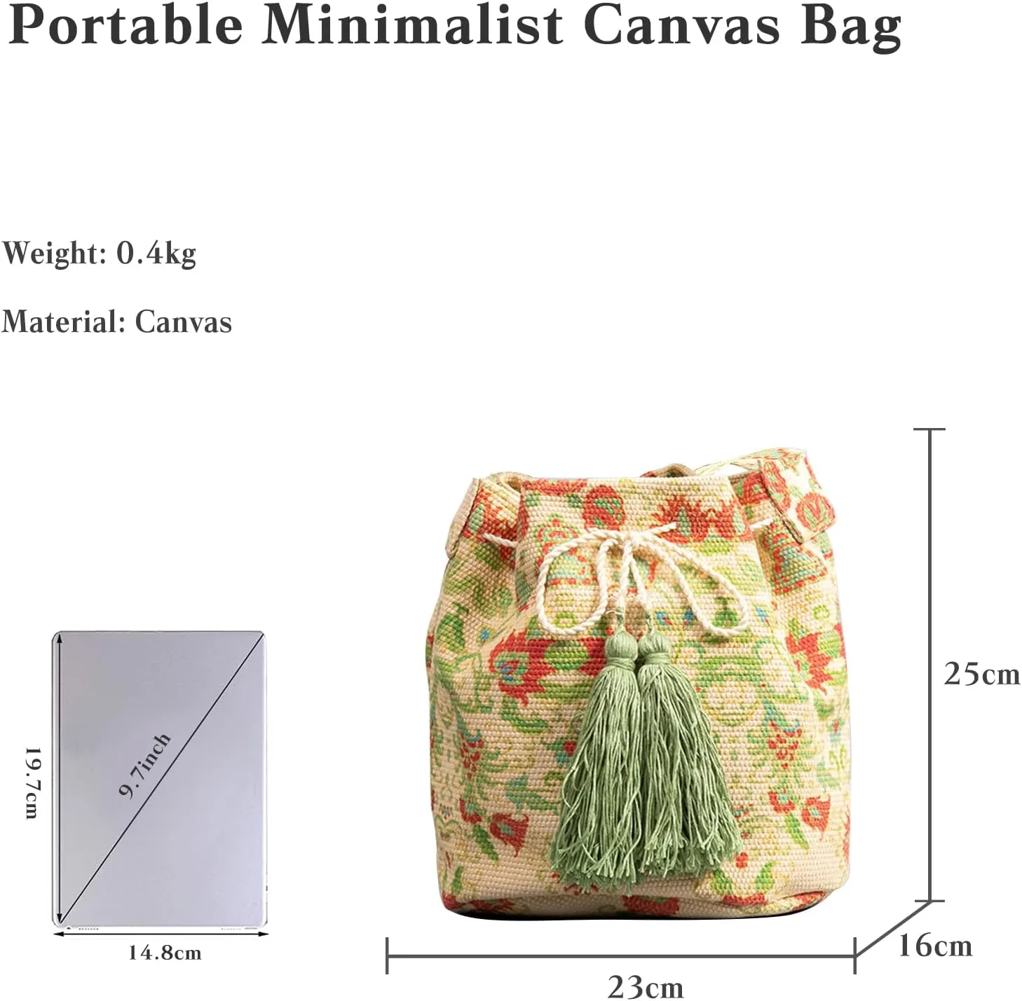 Ethnic Tote Bag for Women Canvas Handbag Bohemian Bucket Bag Retro Shoulder Crossbody Bag with Tassels