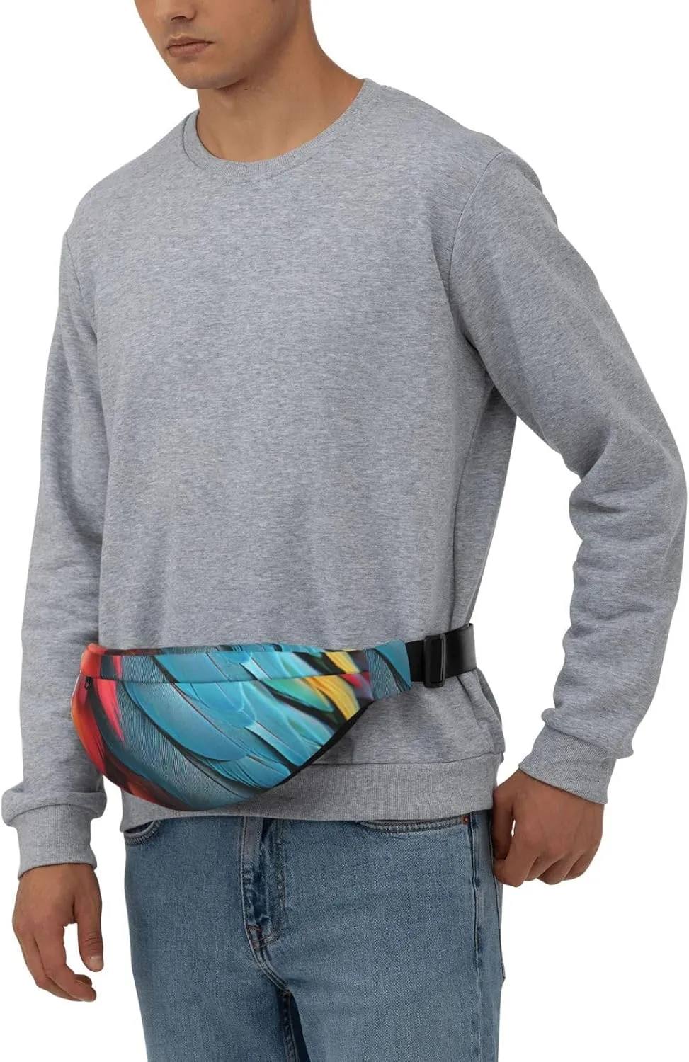 Fanny Pack Belt Bag for Women Men Waterproof Waist Pack Seaside Town Waist Bag with Adjustable Strap, Red Blue Green Feathers, One Size