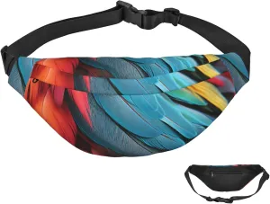 Fanny Pack Belt Bag for Women Men Waterproof Waist Pack Seaside Town Waist Bag with Adjustable Strap, Red Blue Green Feathers, One Size