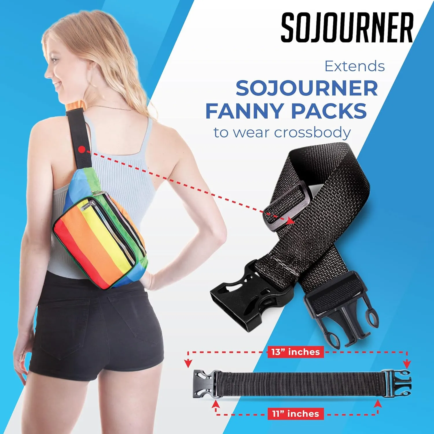 Fanny Pack Extender Belt Bag Adjustable Elastic Strap Buckle Waist Extender - ONLY COMPATIBLE WITH SOJOURNER FANNY PACKS