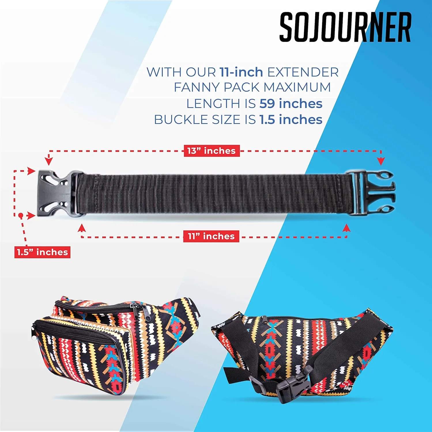 Fanny Pack Extender Belt Bag Adjustable Elastic Strap Buckle Waist Extender - ONLY COMPATIBLE WITH SOJOURNER FANNY PACKS