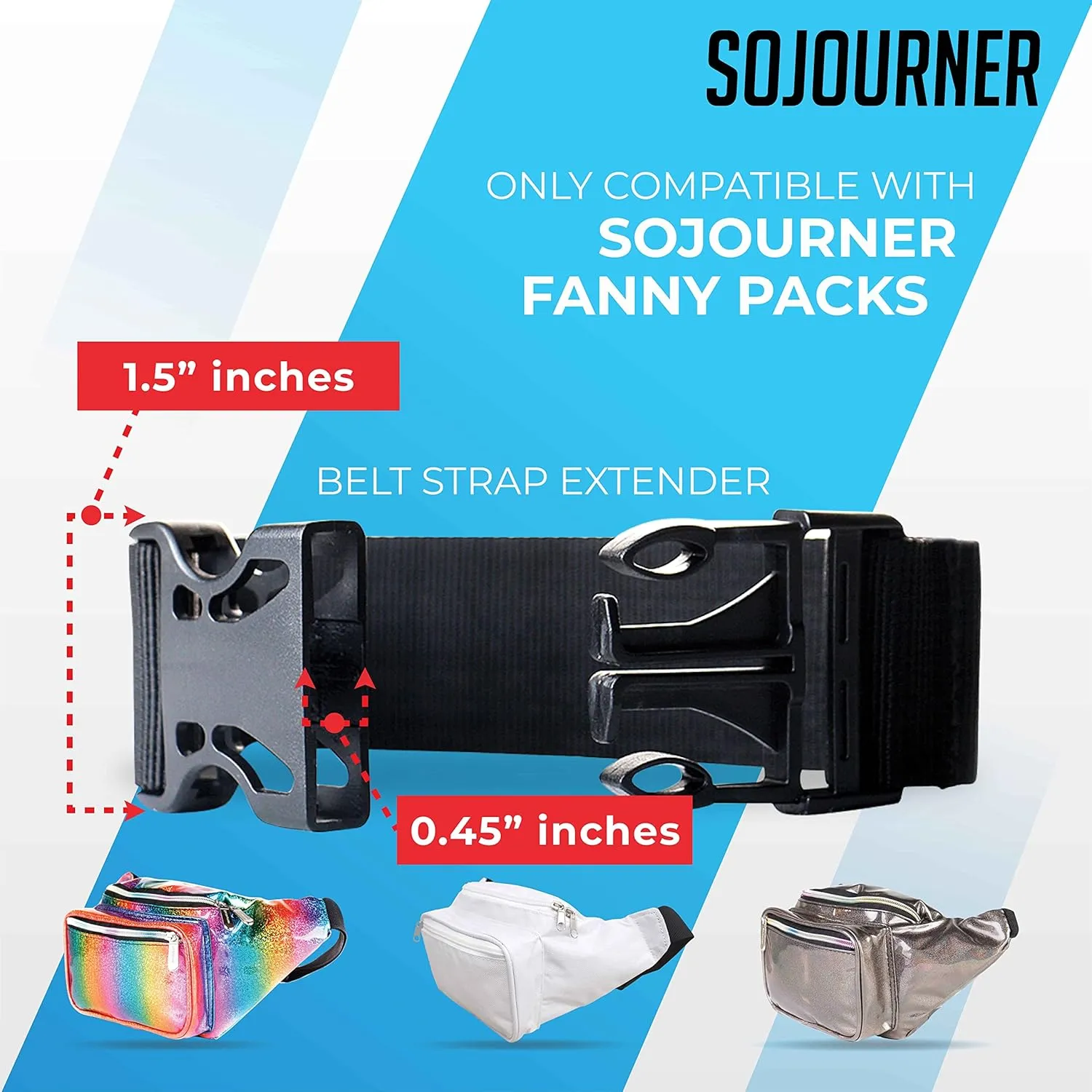 Fanny Pack Extender Belt Bag Adjustable Elastic Strap Buckle Waist Extender - ONLY COMPATIBLE WITH SOJOURNER FANNY PACKS