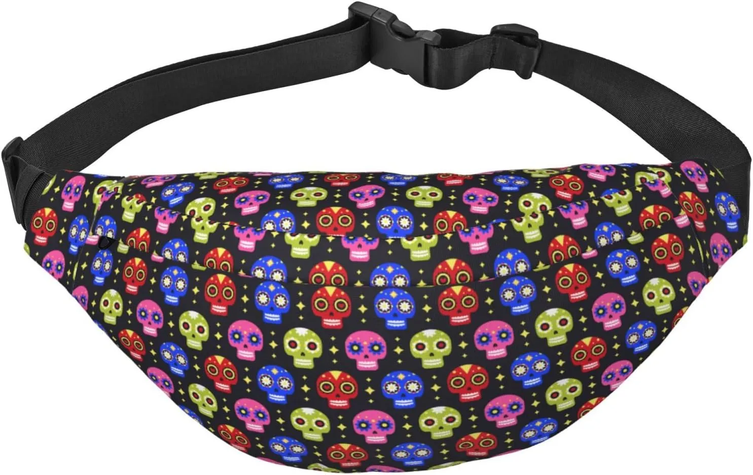 Fanny Pack for Women Men,Cute Sugar Skulls Large Crossbody Waist Pack Belt Bag for Workout Hiking Running Travel