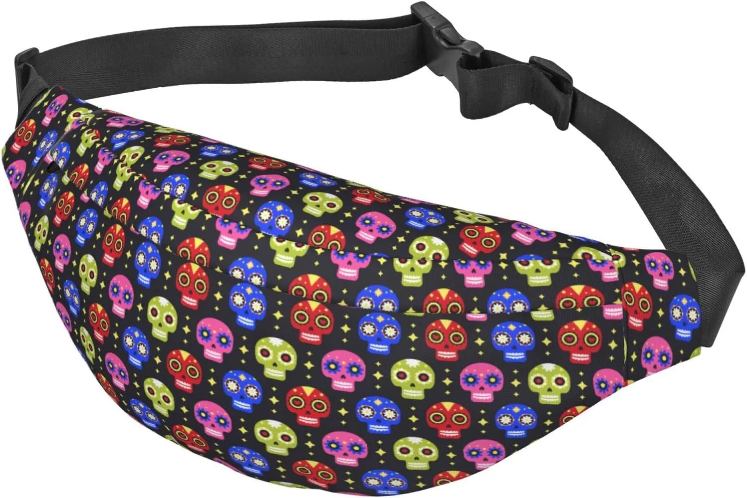 Fanny Pack for Women Men,Cute Sugar Skulls Large Crossbody Waist Pack Belt Bag for Workout Hiking Running Travel