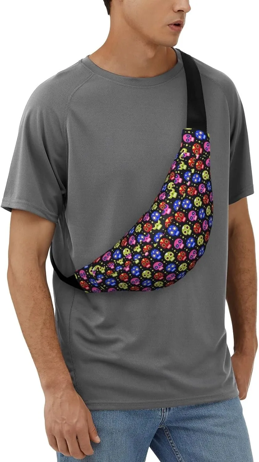 Fanny Pack for Women Men,Cute Sugar Skulls Large Crossbody Waist Pack Belt Bag for Workout Hiking Running Travel
