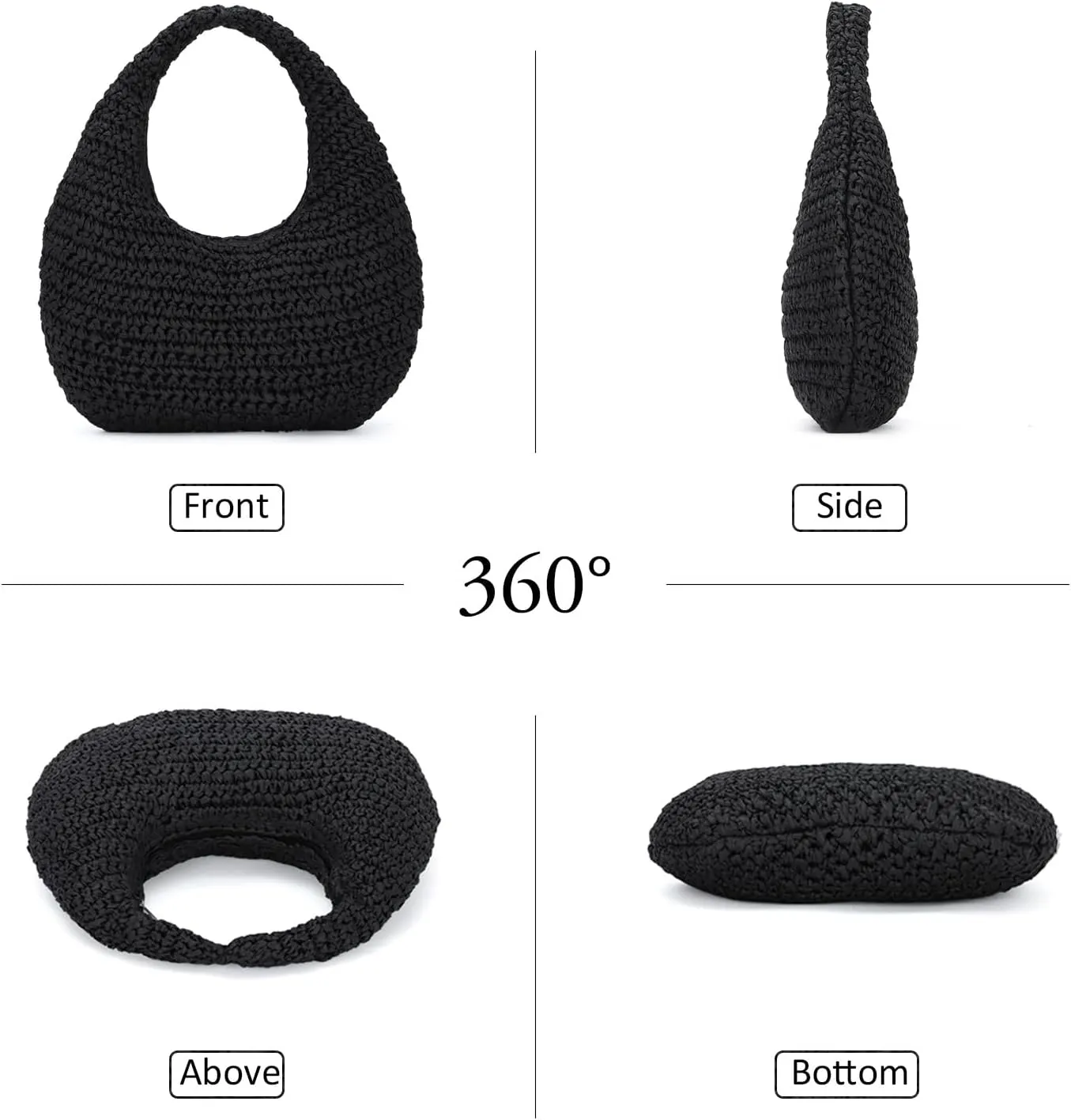 Fecialy Straw Bag for Women Crescent Shoulder Handbag Straw Summer Beach Tote Handbag Raffia Woven Hobo Bag