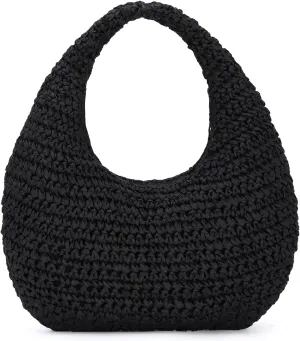 Fecialy Straw Bag for Women Crescent Shoulder Handbag Straw Summer Beach Tote Handbag Raffia Woven Hobo Bag