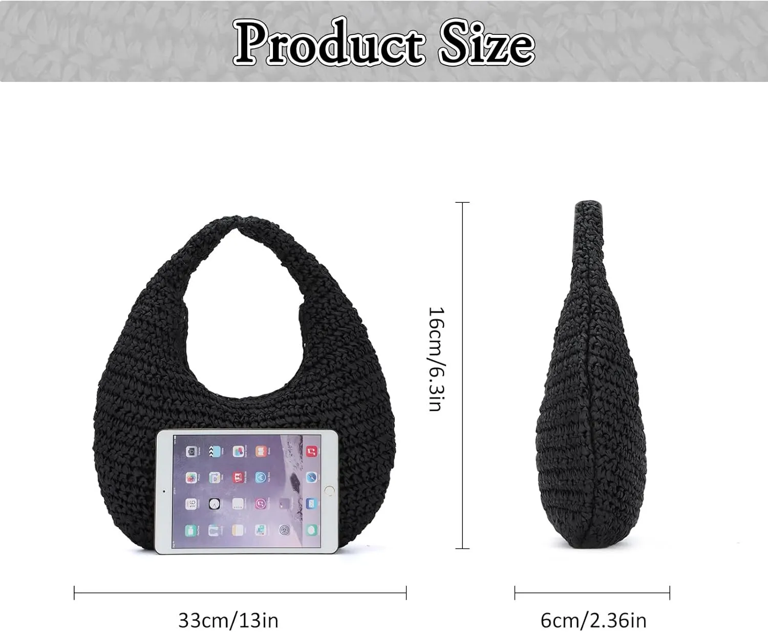 Fecialy Straw Bag for Women Crescent Shoulder Handbag Straw Summer Beach Tote Handbag Raffia Woven Hobo Bag