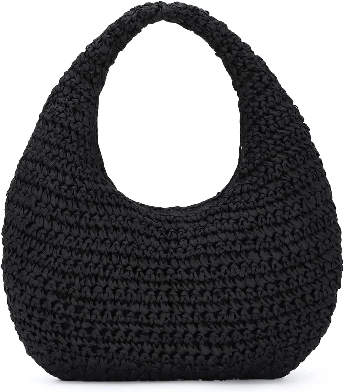 Fecialy Straw Bag for Women Crescent Shoulder Handbag Straw Summer Beach Tote Handbag Raffia Woven Hobo Bag