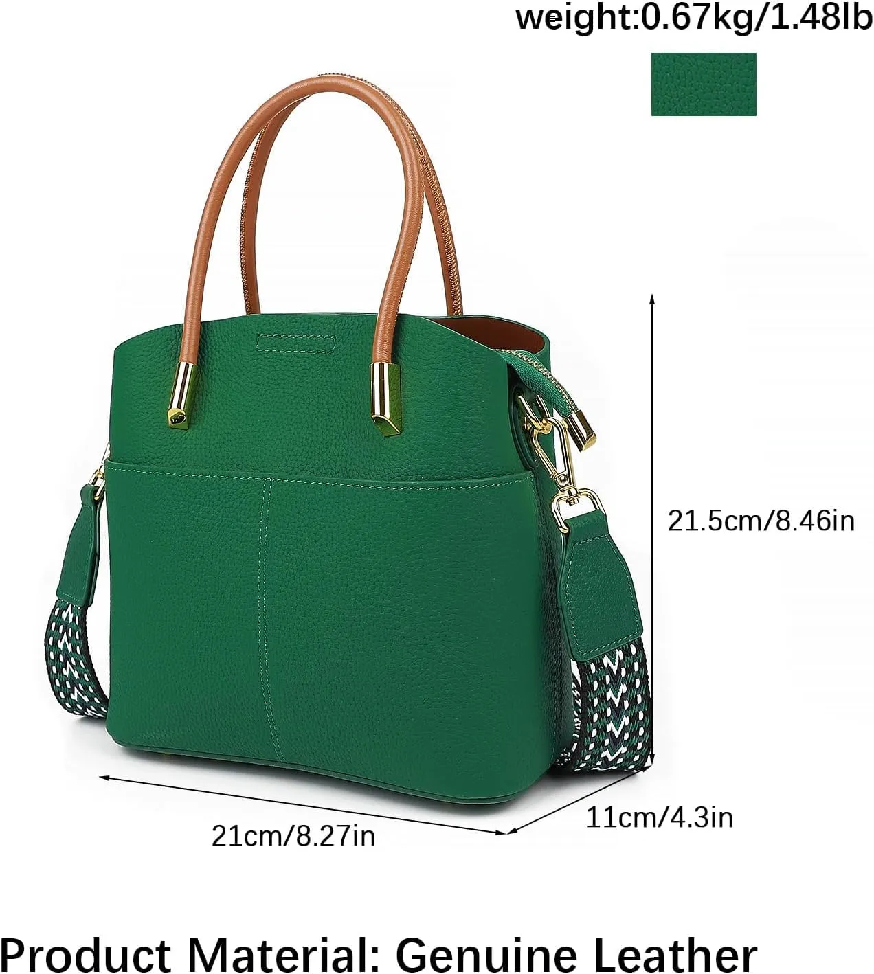 Genuine Leather Bucket Bag for Women, Top-Handle Handbags, Bucket Purses for Women with Two Removable Straps