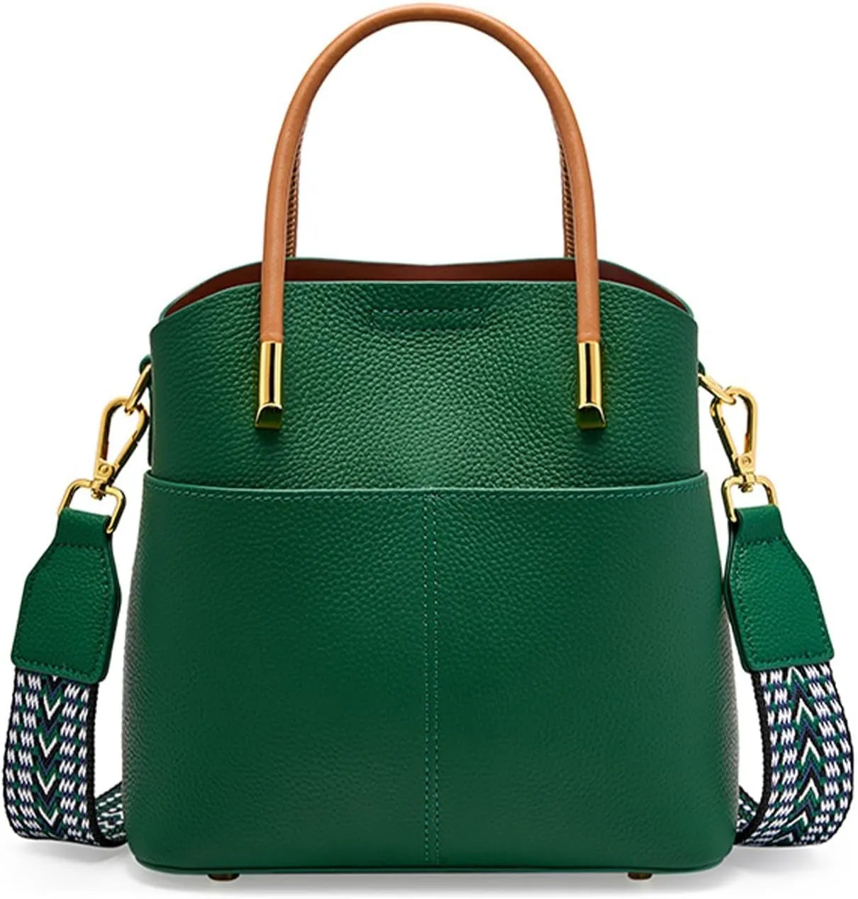 Genuine Leather Bucket Bag for Women, Top-Handle Handbags, Bucket Purses for Women with Two Removable Straps
