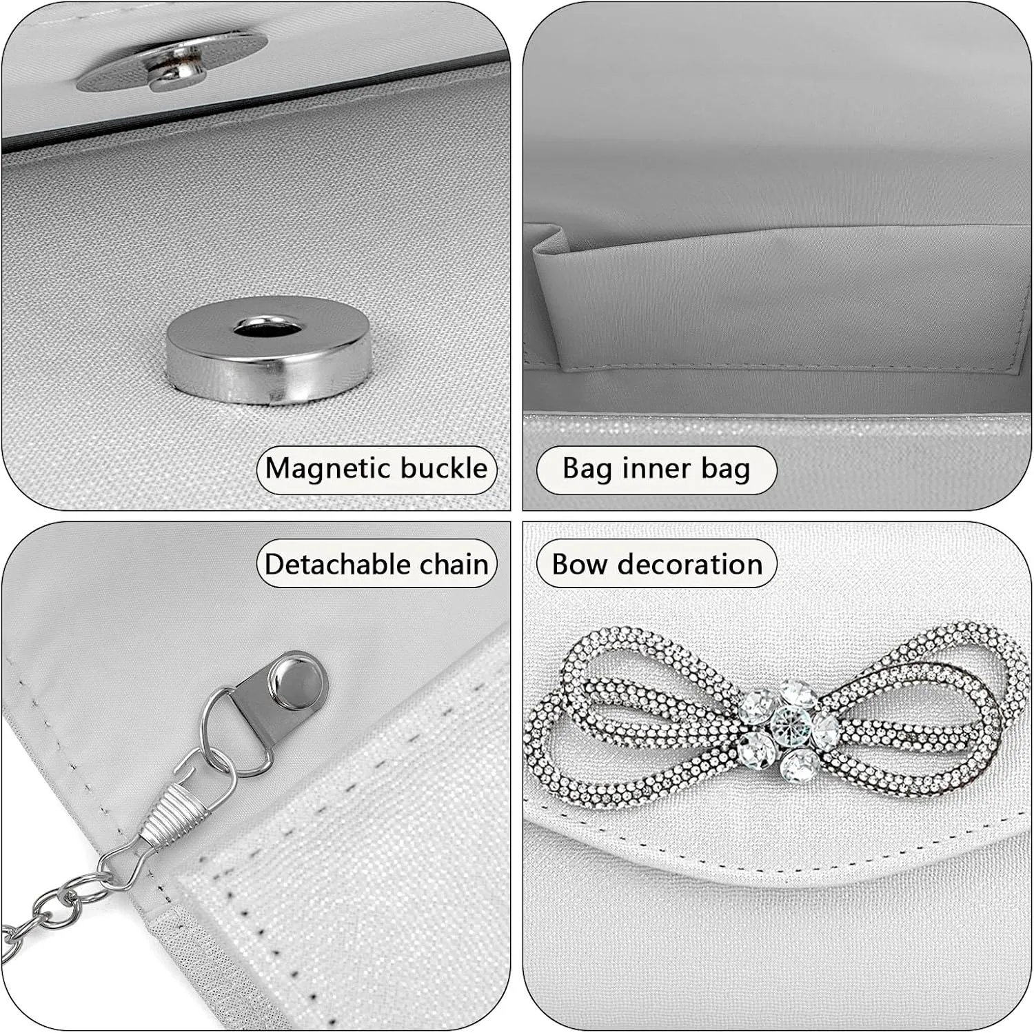 Gets Bow Evening Bag Rhinestone Clutch Purse for Women Sparkly Wedding Prom Purse Formal Cocktail Party Handbag with Chain