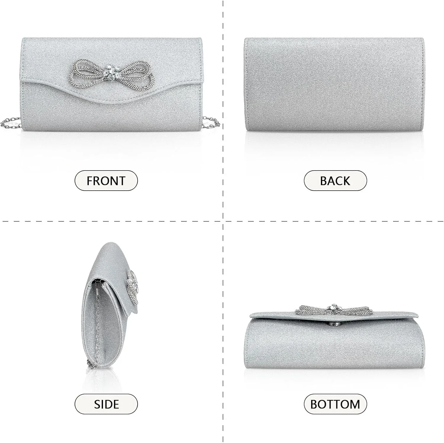 Gets Bow Evening Bag Rhinestone Clutch Purse for Women Sparkly Wedding Prom Purse Formal Cocktail Party Handbag with Chain