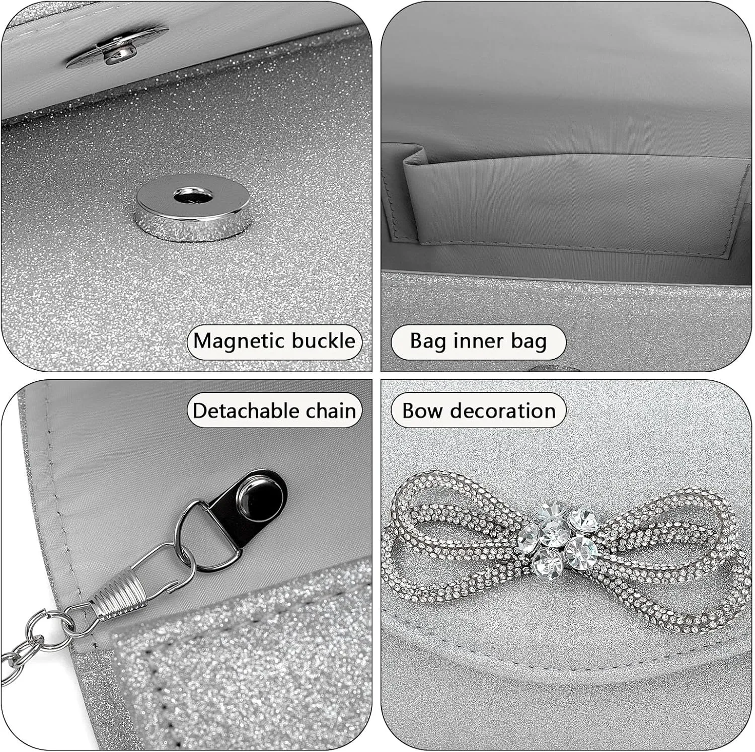 Gets Bow Evening Bag Rhinestone Clutch Purse for Women Sparkly Wedding Prom Purse Formal Cocktail Party Handbag with Chain