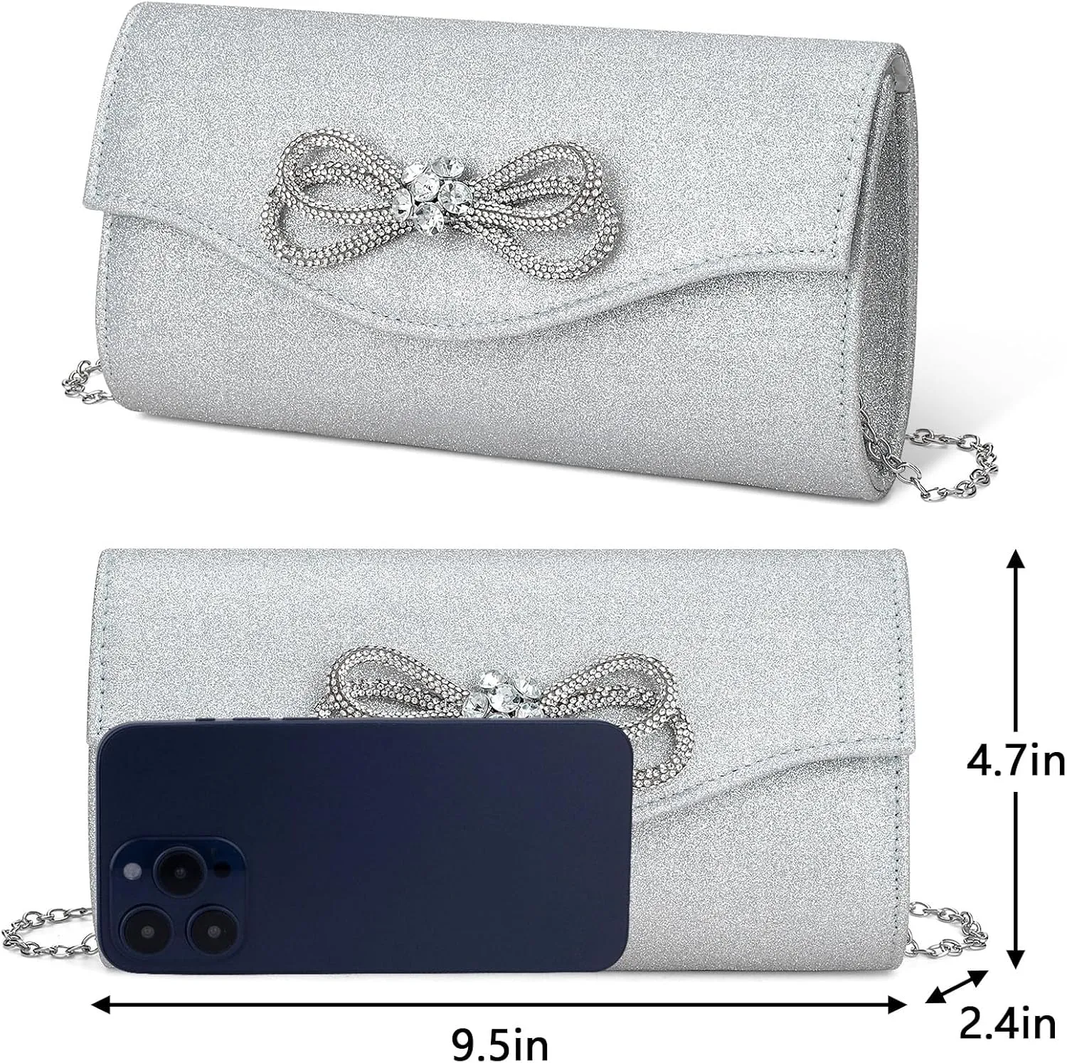 Gets Bow Evening Bag Rhinestone Clutch Purse for Women Sparkly Wedding Prom Purse Formal Cocktail Party Handbag with Chain