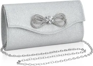 Gets Bow Evening Bag Rhinestone Clutch Purse for Women Sparkly Wedding Prom Purse Formal Cocktail Party Handbag with Chain