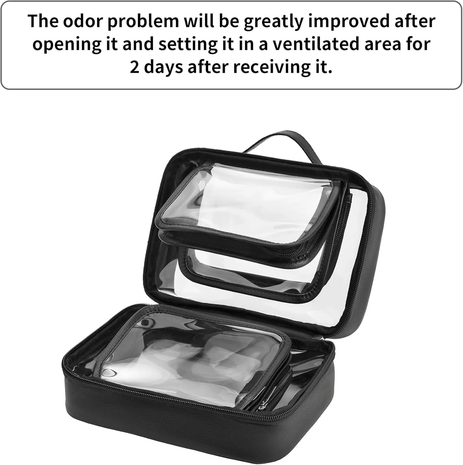 GRANNY SAYS TSA Approved Toiletry Bag, Clear Makeup Bag, Travel Toiletry Bag for Women, Leather Travel Cosmetic Bag, Portable PVC Waterproof Bag, Small Makeup Organizer, Black