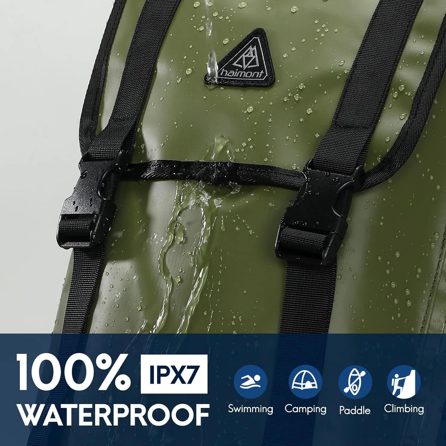 Haimont 100% Waterproof Roll-Top Backpack Heavy Duty Large Capacity IPX7 Dry Bag for Kayaking Rafting SUP Camping, 60/100L