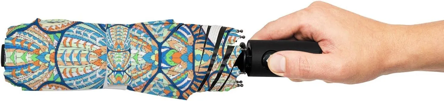 Hapuxt Folding Umbrellas Watercolor Black White Zebra Skin Windproof Travel Umbrella Rain Sun Automatic Portable Compact Umbrella for Backpack Golf Umbrella Women Men Adults
