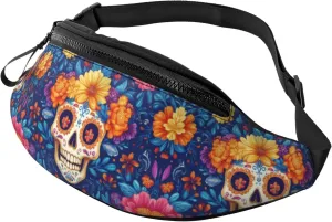 Hiking Fanny Pack Sugar-Skull-Mexico-Marigold Crossbody Waist Bag Lightweight Belt Bag