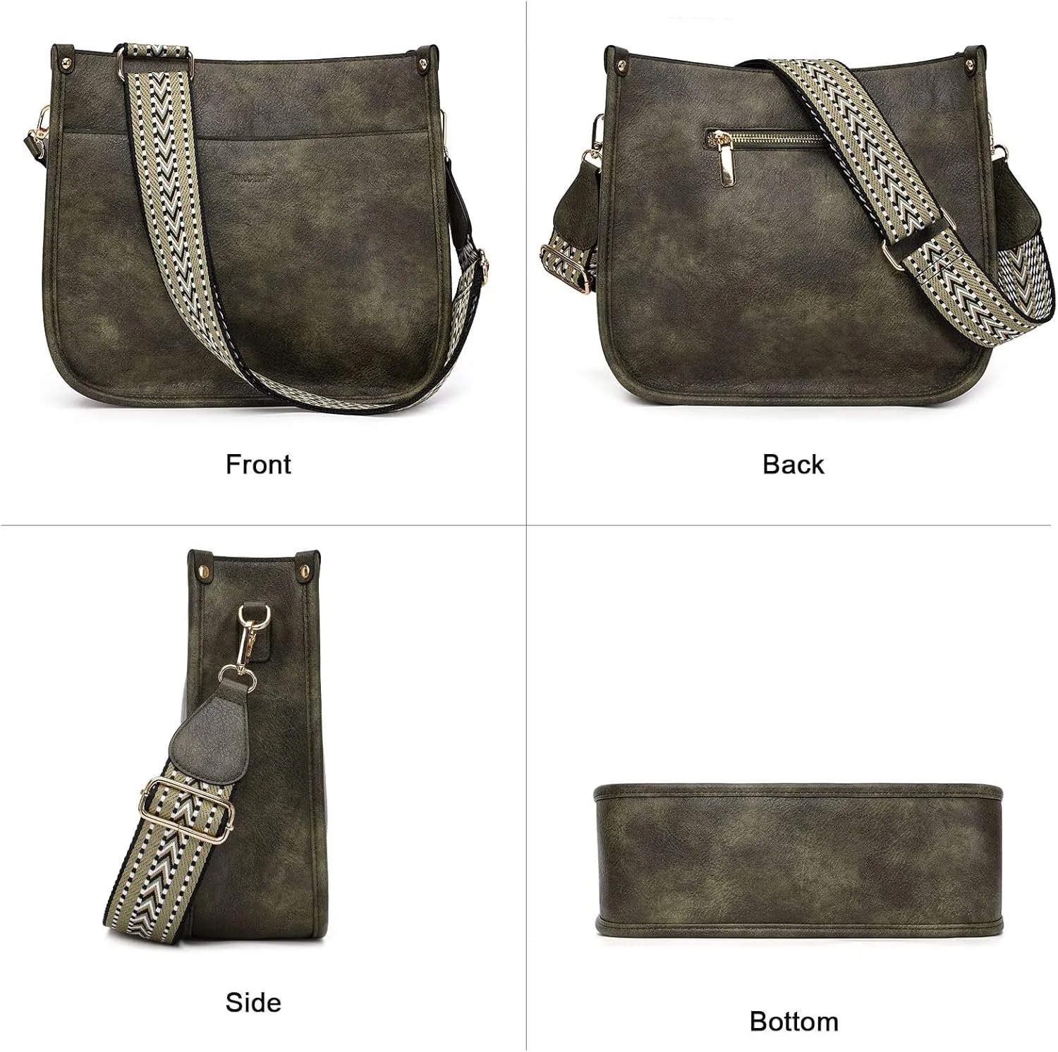HKCLUF Crossbody Bag Purse for Women 2PCS/Set Leather Hobo Handbag Wallet Set With 2Adjustable Guitar Strap Shoulder Bag
