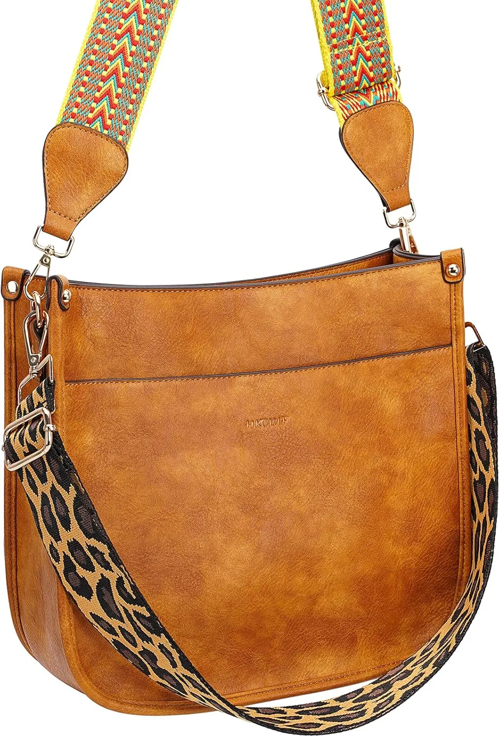 HKCLUF Crossbody Bags for Women Trendy Vegan Leather Hobo Handbags With 2PCS Adjustable Guitar Strap Shoulder Bucket Bags