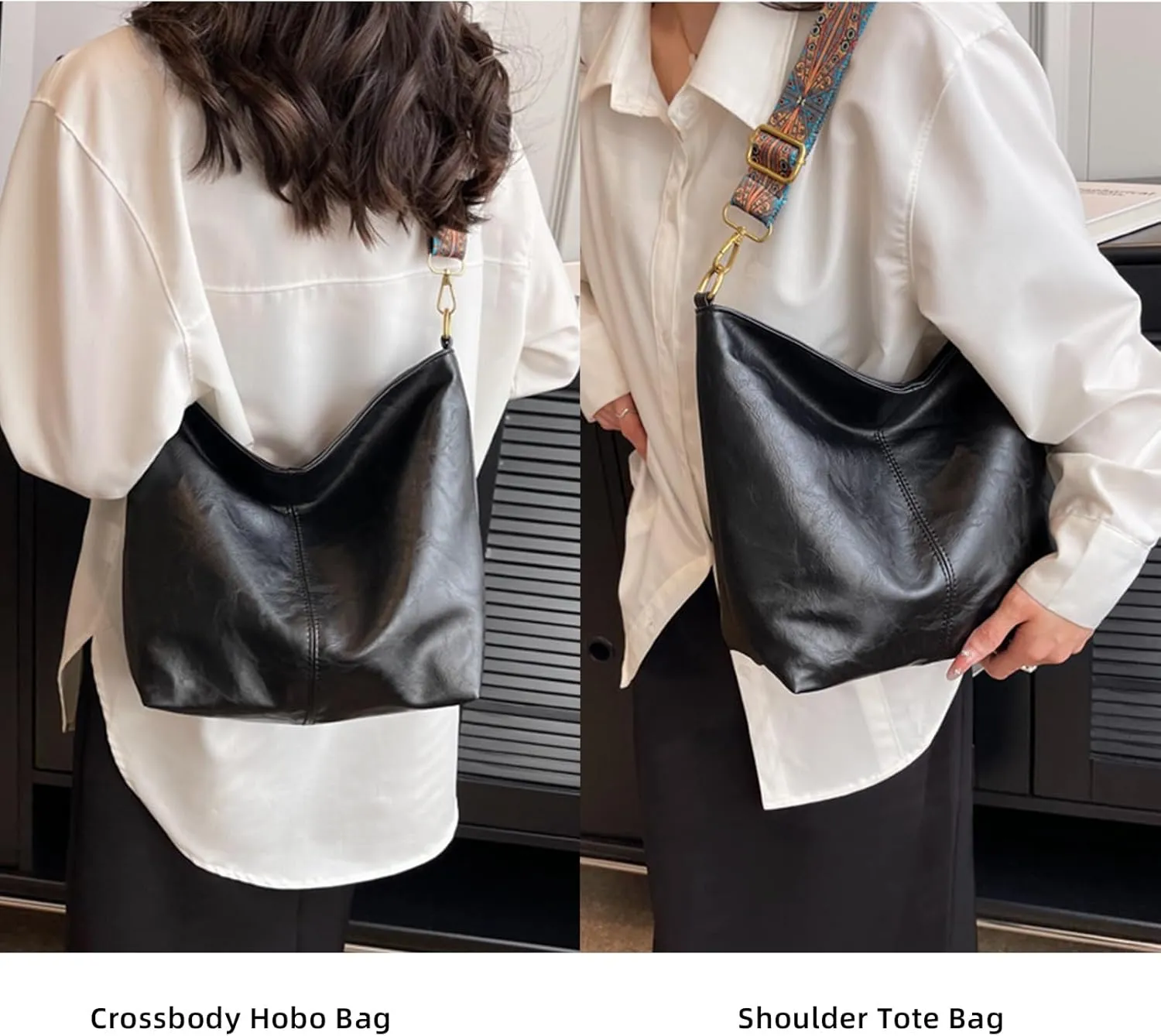 Hobo Bags for Women Crossbody Bag Guitar Strap Purse Vegan Leather Shoulder Handbags Boho Purses Tote Bucket Bag