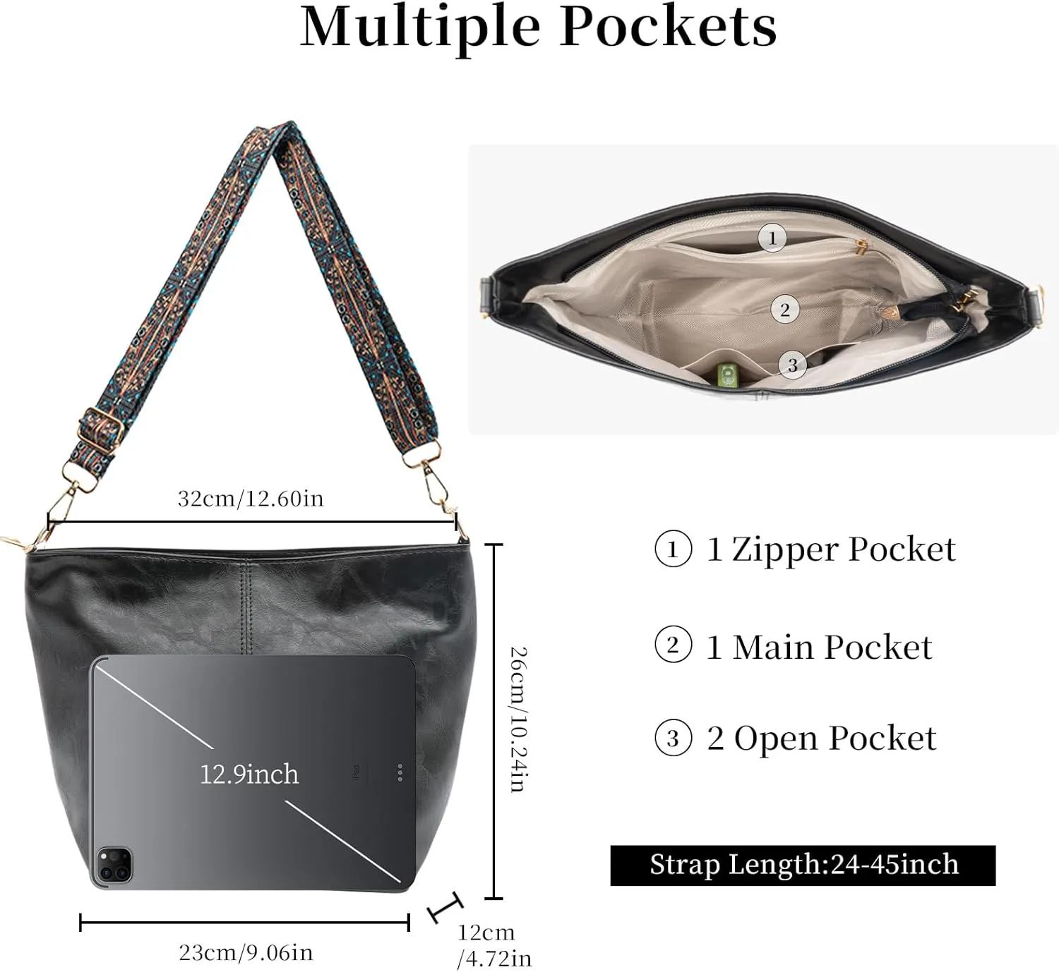 Hobo Bags for Women Crossbody Bag Guitar Strap Purse Vegan Leather Shoulder Handbags Boho Purses Tote Bucket Bag