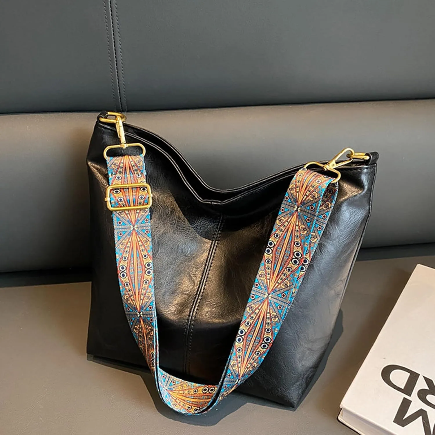 Hobo Bags for Women Crossbody Bag Guitar Strap Purse Vegan Leather Shoulder Handbags Boho Purses Tote Bucket Bag