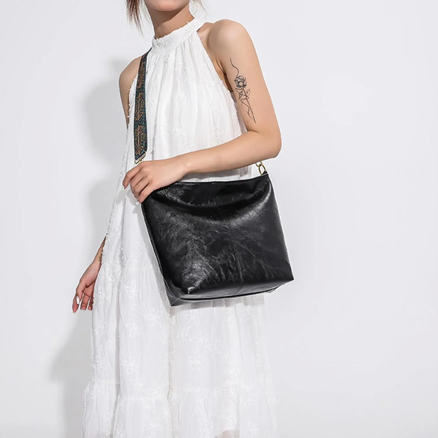 Hobo Bags for Women Crossbody Bag Guitar Strap Purse Vegan Leather Shoulder Handbags Boho Purses Tote Bucket Bag