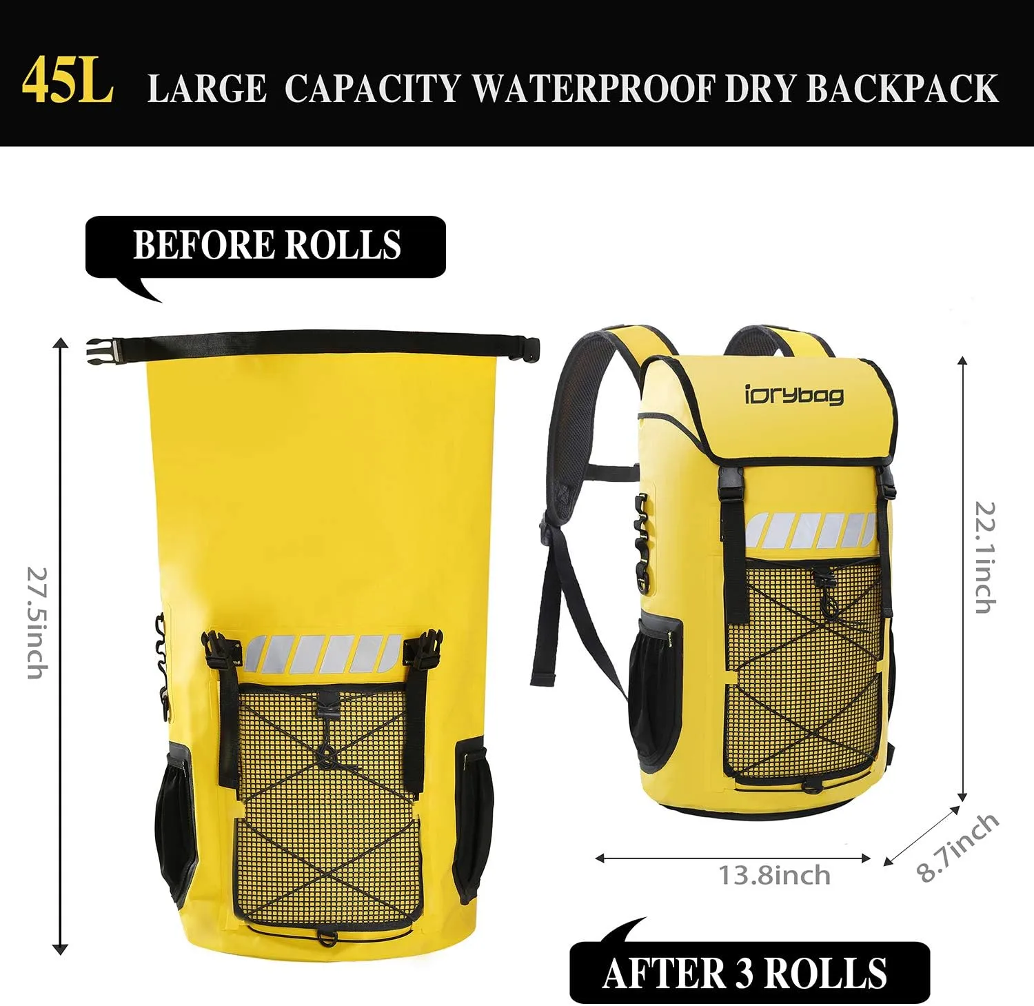 IDRYBAG Waterproof Backpack for Men 25L/45L, Dry Bags Kayak, Dry Backpack Camping Hiking