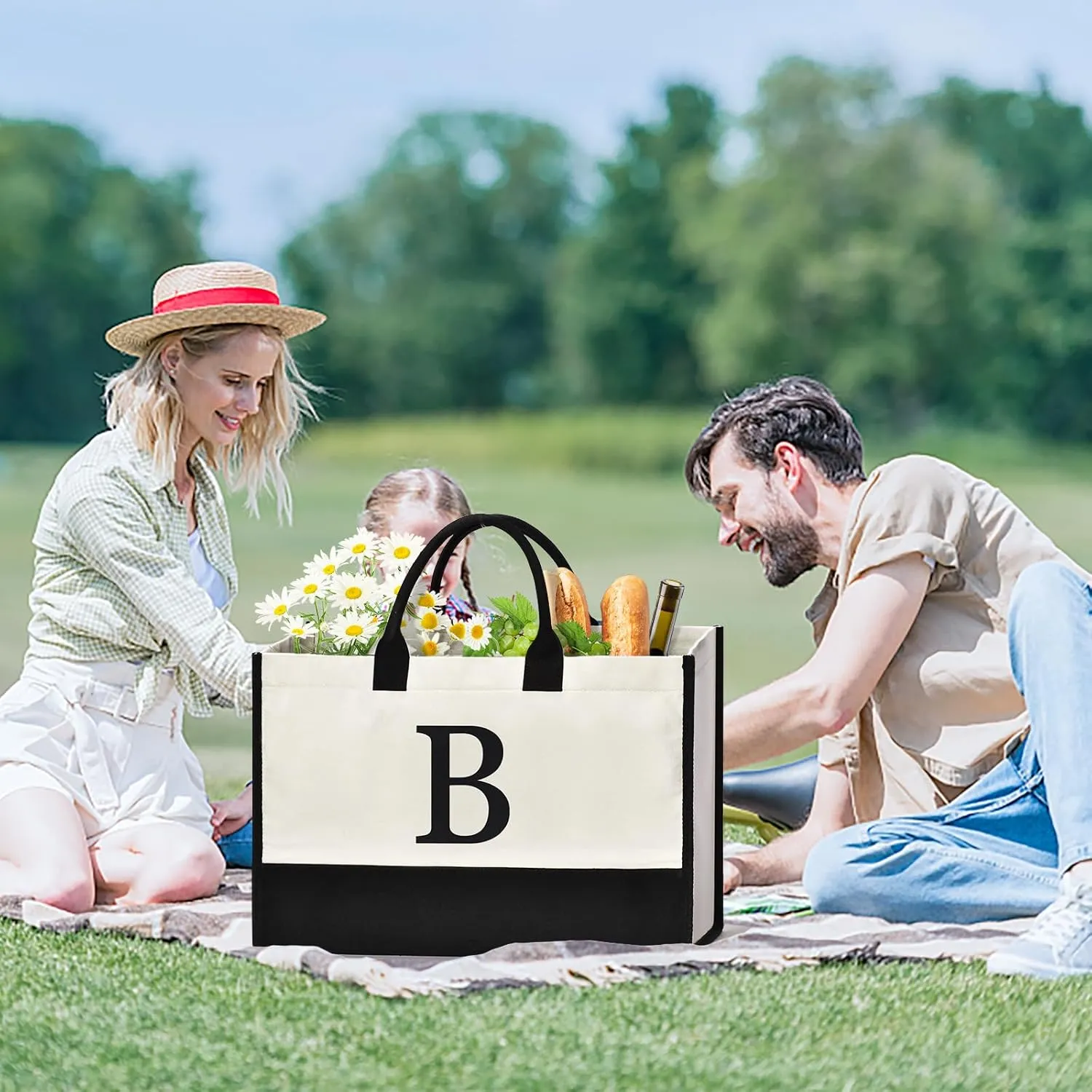 Initial Canvas Tote Bag Birthdays Gift for Women Mom Teacher Friend Bridesmaid,Custom for Wedding Beach Holidays