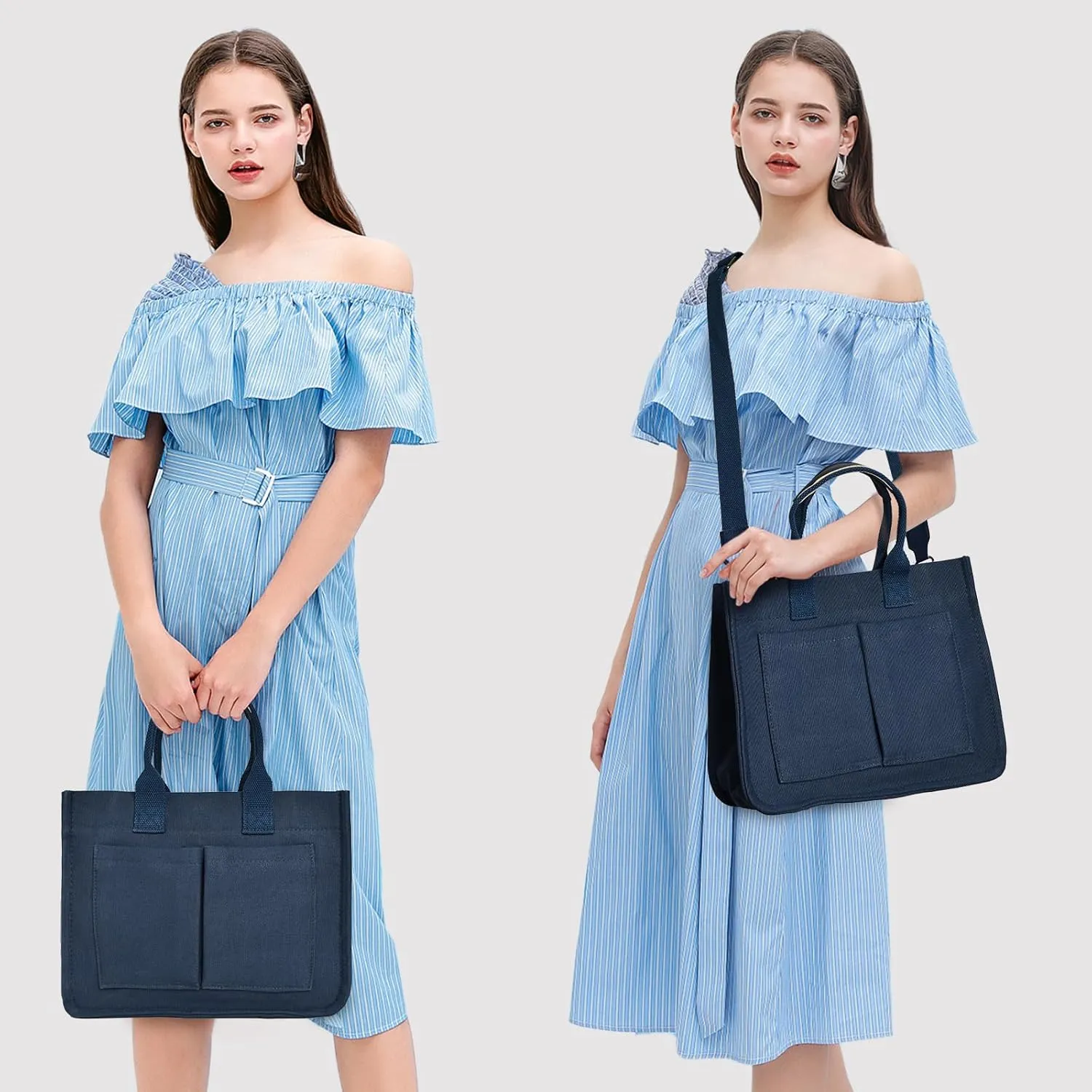 IwIeIaIrI Canvas Tote Bag for Women with Multi Pockets,Trendy Shoulder Handbag with Compartments for shopping,Work,Beach