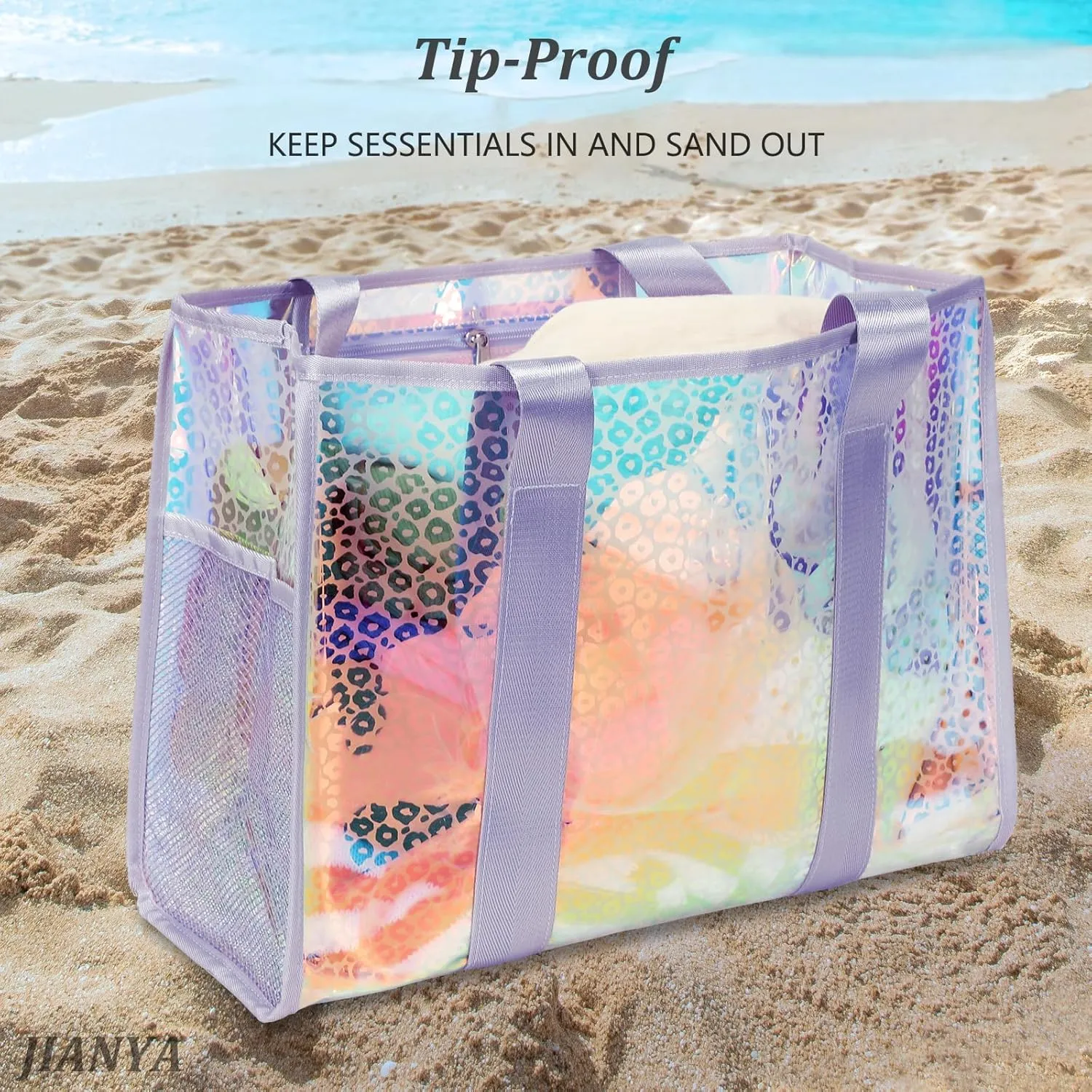 JIANYA Beach Bag, Tip-Proof Waterproof Pool Bag Shoulder Bag with Pockets for Work, Travel, Gym, Beach & Pool