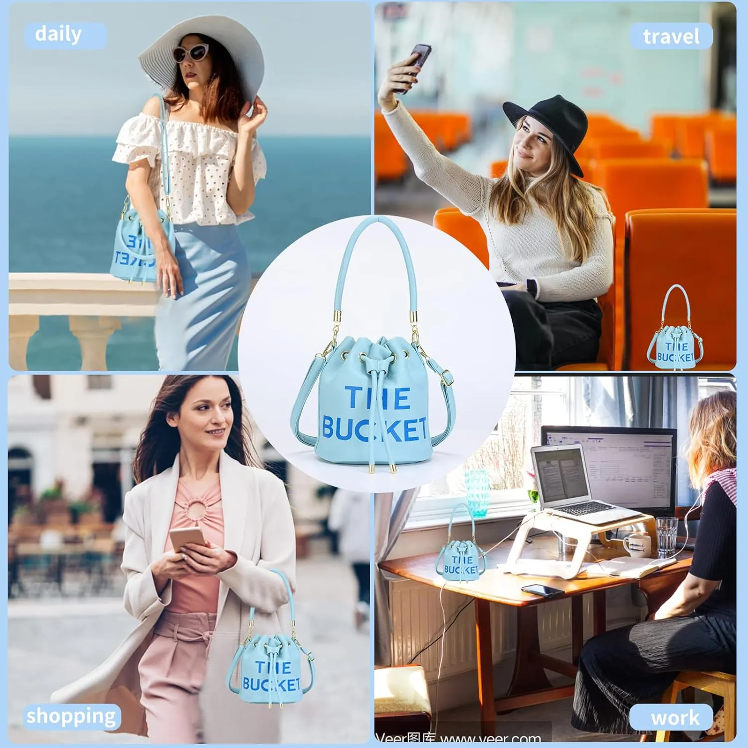 JQAliMOVV Mini Leather Bucket Bags for Women Drawstring Bucket Purse Crossbody Handbags Hobo Bag