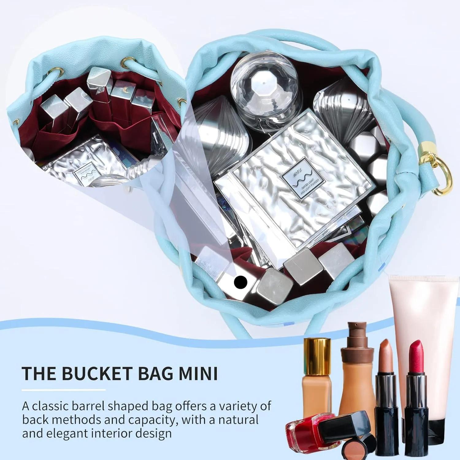JQAliMOVV Mini Leather Bucket Bags for Women Drawstring Bucket Purse Crossbody Handbags Hobo Bag