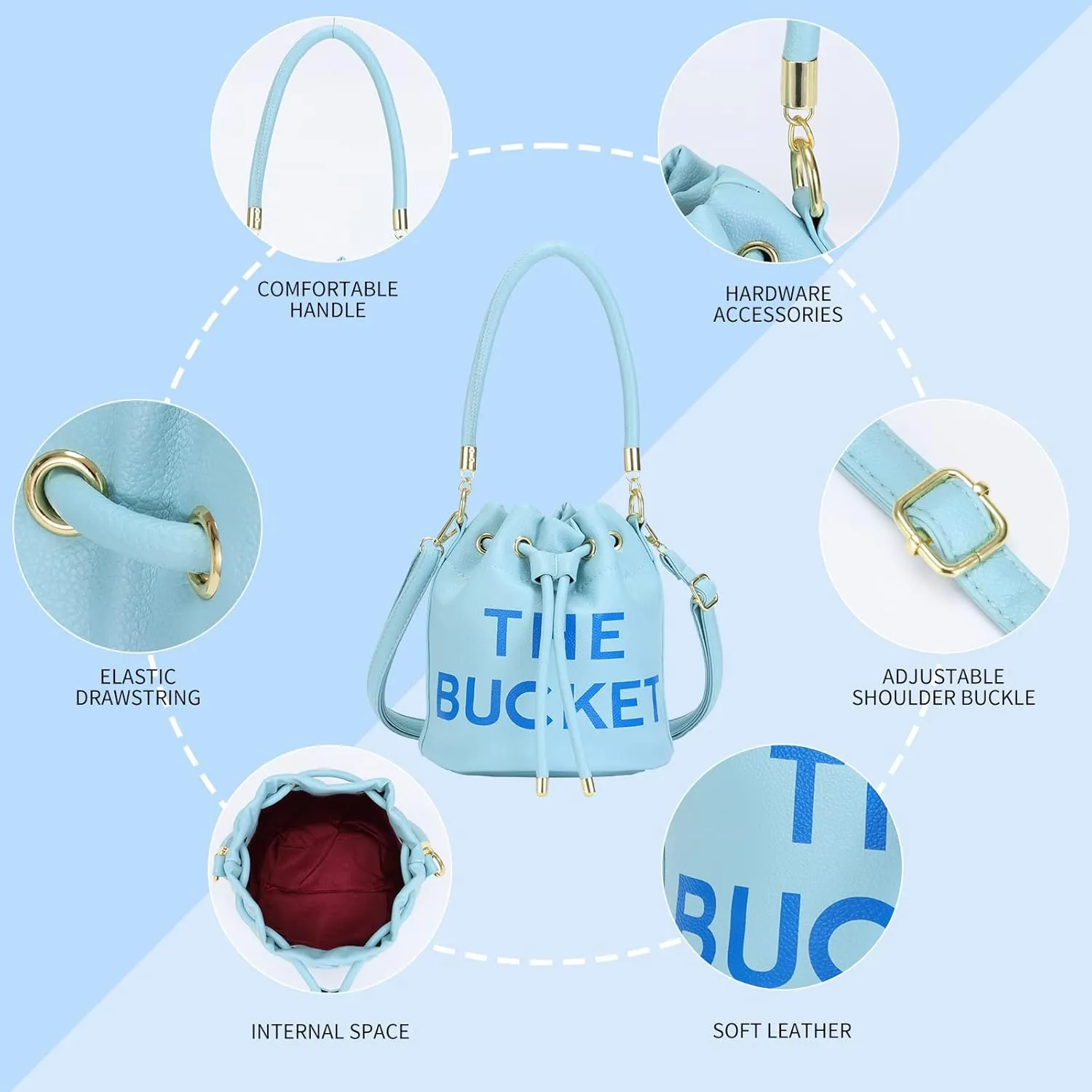 JQAliMOVV Mini Leather Bucket Bags for Women Drawstring Bucket Purse Crossbody Handbags Hobo Bag