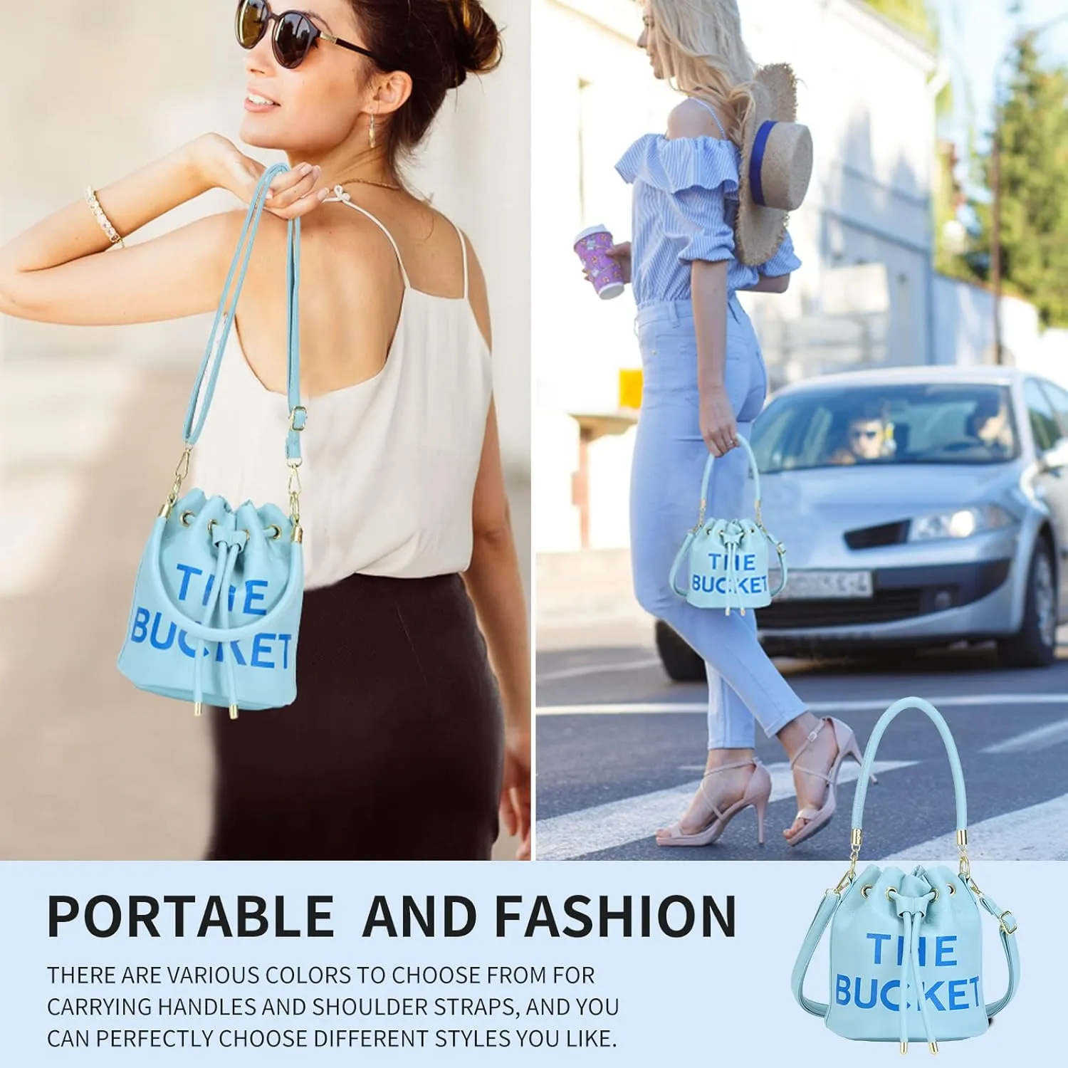 JQAliMOVV Mini Leather Bucket Bags for Women Drawstring Bucket Purse Crossbody Handbags Hobo Bag