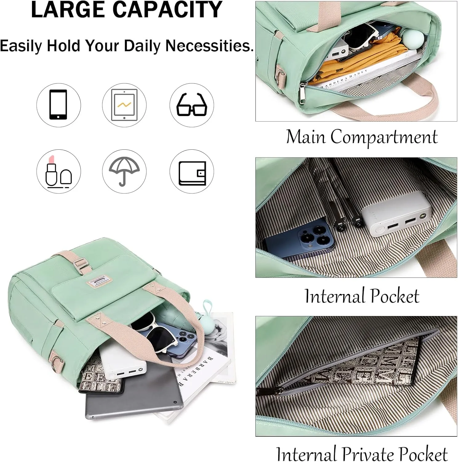 KYALOU Medium Tote Purse Bag for Women, Nurse Bag for Work, Teacher Tote Bag, Waterproof Nylon Crossbody Handbag