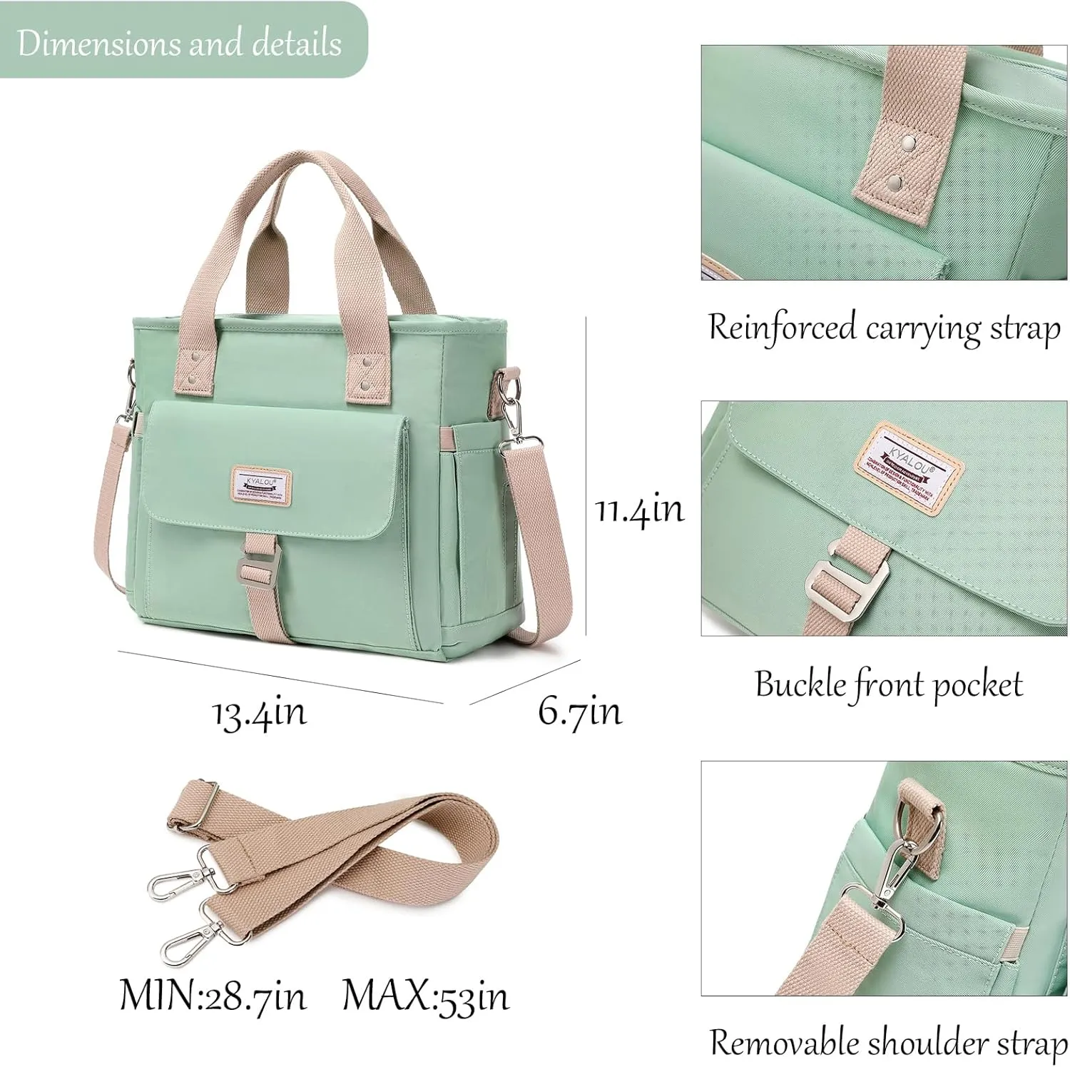 KYALOU Medium Tote Purse Bag for Women, Nurse Bag for Work, Teacher Tote Bag, Waterproof Nylon Crossbody Handbag