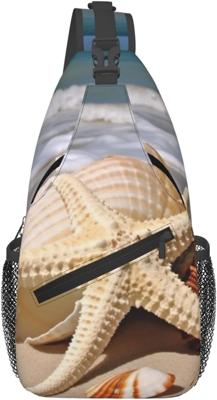 Large Seashell Starfish Cross Chest Bag Diagonally Sling Bag for Men Women Crossbody Shoulder Bag Travel Hiking Daypack