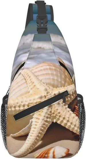 Large Seashell Starfish Cross Chest Bag Diagonally Sling Bag for Men Women Crossbody Shoulder Bag Travel Hiking Daypack