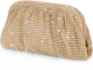 Lushandy Rhinestone Purse, Gold Silver Clutch Purses for Women Evening Bag Formal Wedding Clutch Bag Dumpling Bag Dress Purse