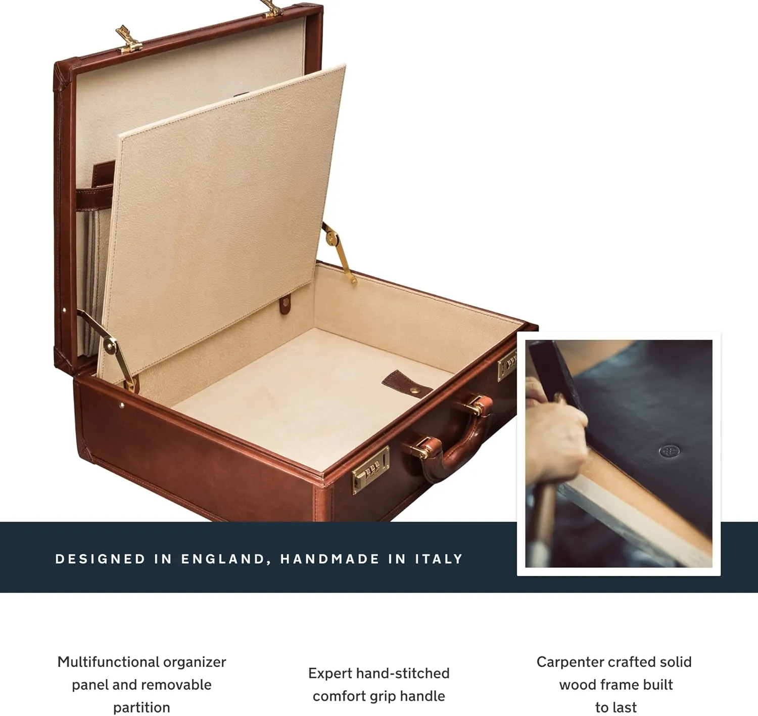 Maxwell Scott - Luxury Leather Large Square Box Attach Briefcase with Combination - Handmade in Italy - The Buroni